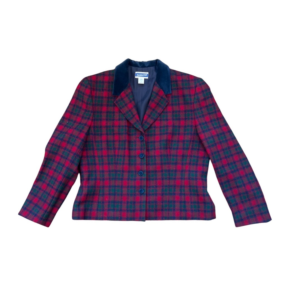 Pendleton Petite Vintage 90s Plaid Wool Blazer Jacket Women's Sz 18 Red Green